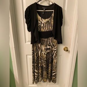 Animal print dress with black jacket and sash, size 10, perfect for dinner out
